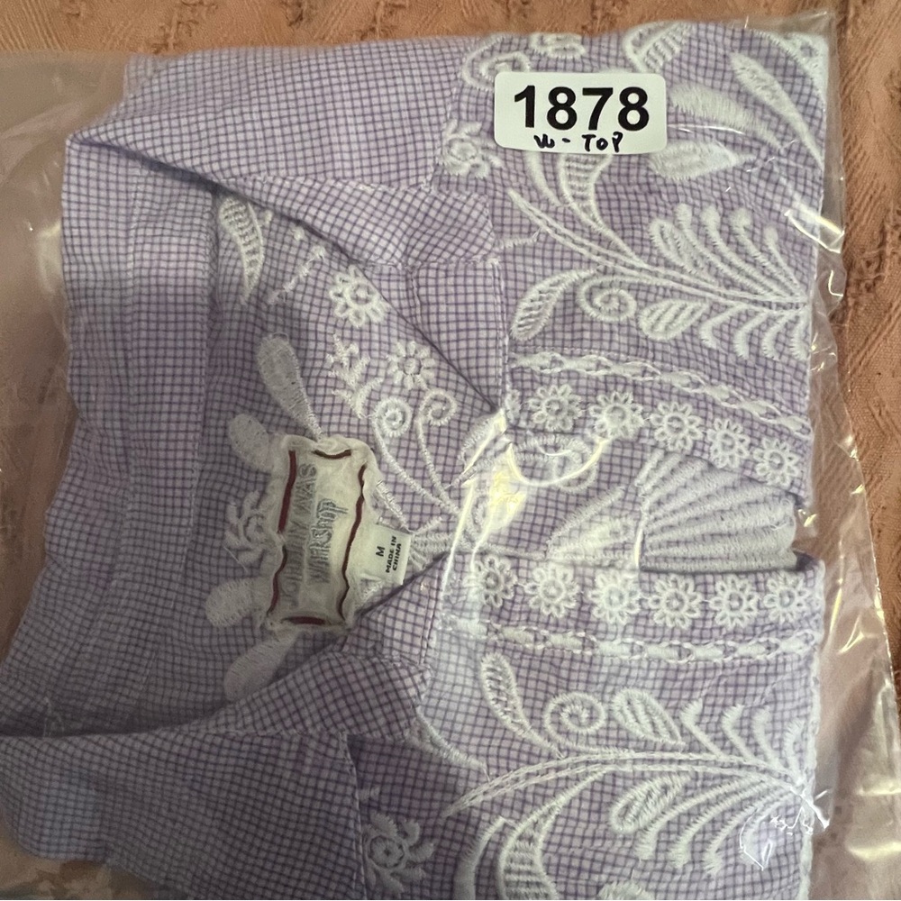 Johnny Was Workshop Orla Wander Purple/White Embroidered BLOUSE Bohemian Sz M - Picture 11 of 11